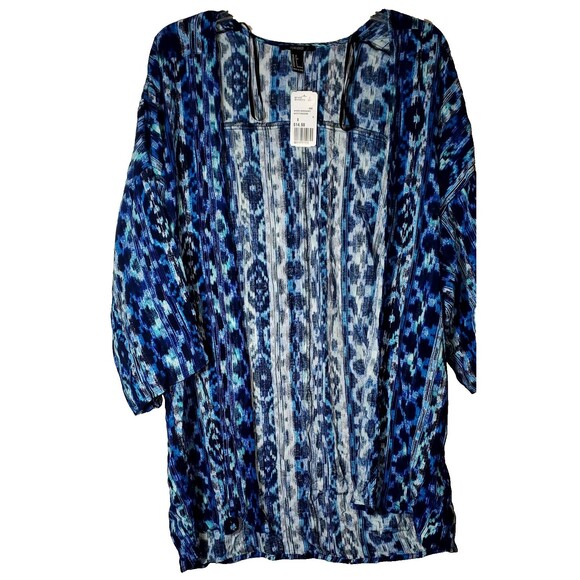 Women's Cardigan Small Blue Geometric Print NWT Open Front Lightweight Sweater - Picture 2 of 7